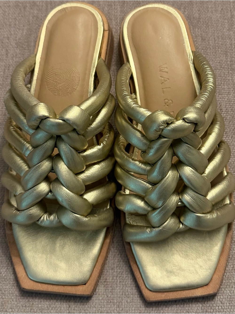 WAL & CO Gold Braided Slide Sandals for Women